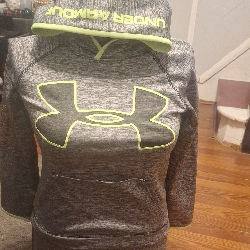 Under Armour Gray Heather Hoodie with Neon Yellow Logo
